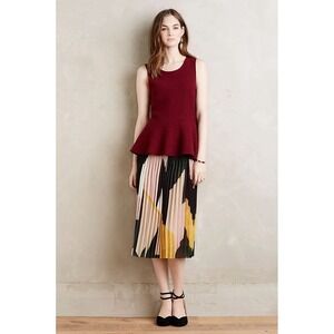 Anthropologie MOTH Wool Peplum‎ Tank Top Wine Red Small NWT